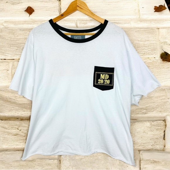 Mad Dog 2020 Alcohol Graphic Boxy Cropped Upcycled Pocket Short Sleeve T Shirt - Picture 2 of 10